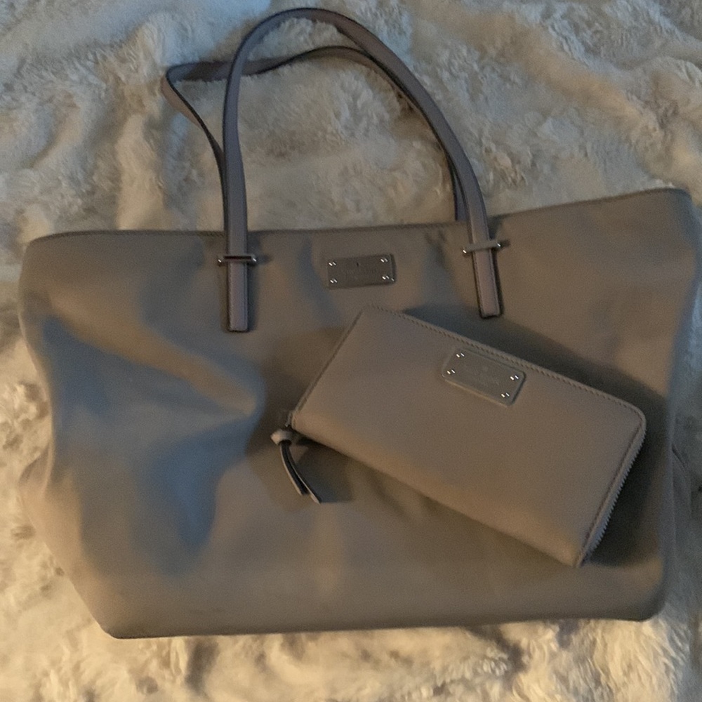 Kate Spade Gray Tote Bag & Matching Wallet